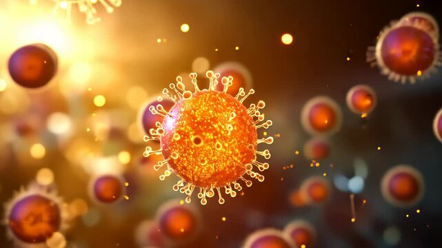 bunch of viruses are floating in the air. The viruses are brown and have a fuzzy appearance, Group of virus cells. 3D illustration, Coronavirus cells