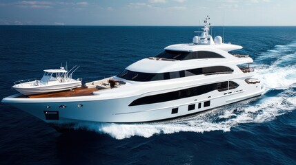 Luxury Yacht Sailing on Clear Blue Water Under Bright Sunshine