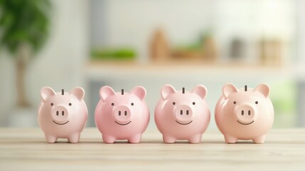 Obraz premium Young family with different-sized piggy banks, illustrating financial responsibility and shared economic roles.
