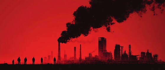 Factory silhouette releasing dark smoke