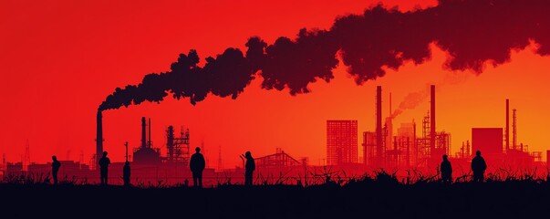 Fototapeta premium Factory silhouette releasing dark smoke