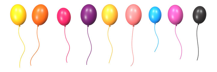 3d Rendered Balloons in Various Color for Design Elements, Isolated on transparent Background