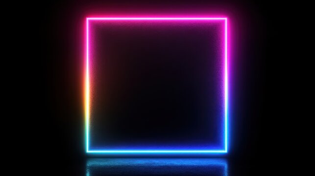 iridescent futuristic glowing square frame with vibrant neon colors creating a modern and electrifying visual experience in a dark isolated space