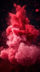 Ethereal Red Powder Cloud Explosion on Dark Backdrop Abstract Artistry Capturing Dynamic Movement and Intense Color for Creative Projects and Designs