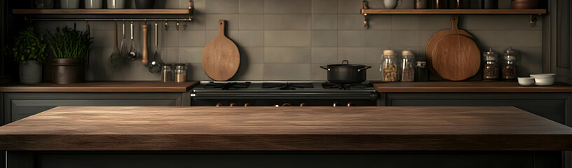 Rustic kitchen counter, cooking, wood