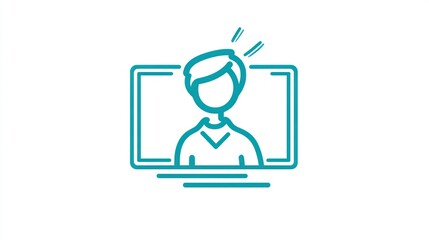 Fototapeta premium Person looking at screen, simple icon, digital interface