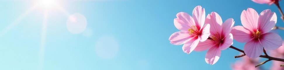 Fototapeta premium Soft pink petals against the backdrop of a blue sky, blue, nature