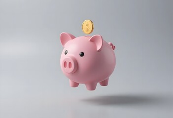 Pink Piggy Bank with Gold Coin Floating Above - Save Money, Finance, Investment, Budgeting, Wealth, and Financial Planning