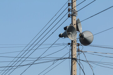 The amplifier is installed on the electric pole for the purpose of communicating and publicizing...