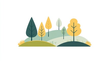 Autumn landscape with hills and trees. Simple illustration. Possible use in children's book or educational materials