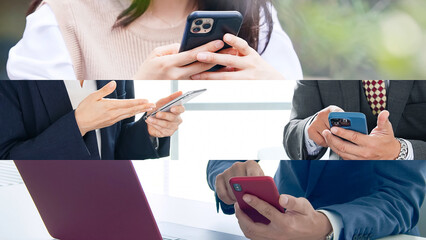 スマホを使う人々のコラージュイメージ