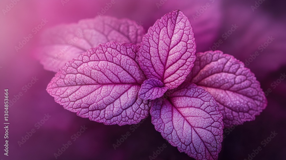 Poster captivating magenta leaf close up showcasing intricate vein patterns in a botanical garden setting w