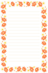 Obraz premium Paper Template for Letter or Notebook Page with Floral Borders of Spring White Daisies and Orange Gerberas