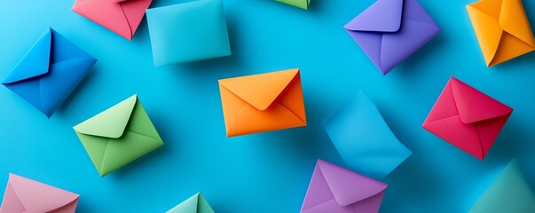 Obraz premium Colorful envelopes lying on a vibrant blue background