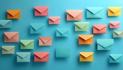 Colorful paper envelopes on a blue background