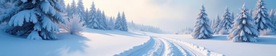 Serene snowfall, pristine snow blankets landscape, winter wonderland, scenic, quiet