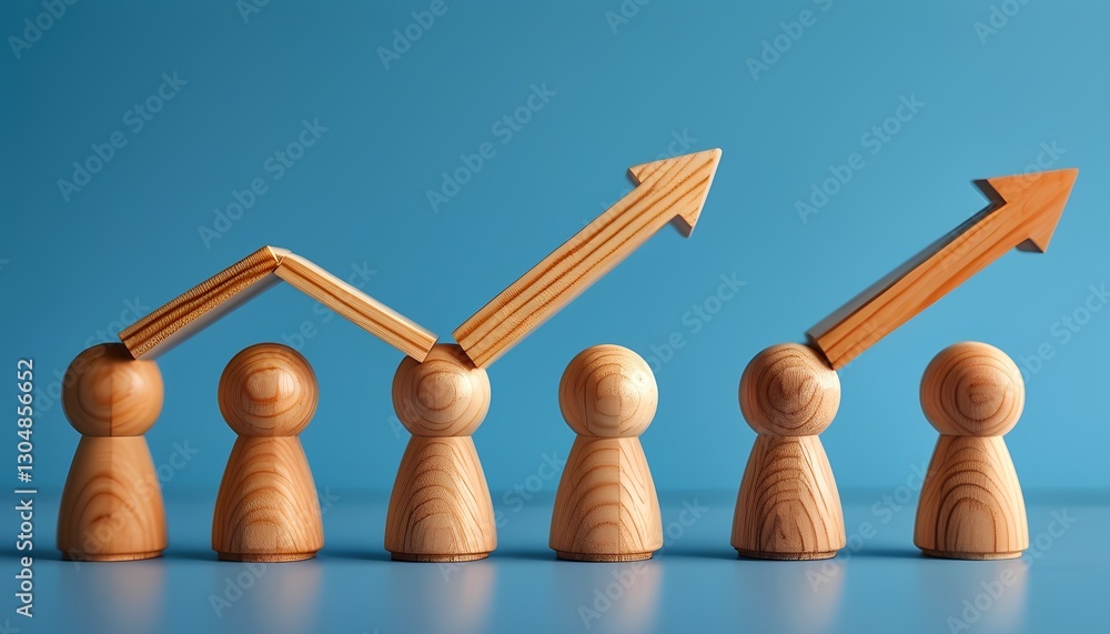 Aufkleber business growth analysis using wooden figures in a minimalist setting to showcase trends and insight