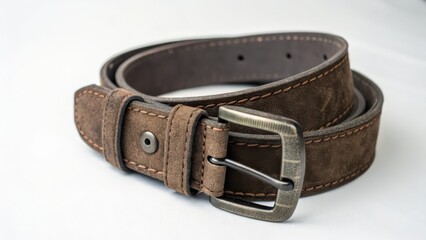 Brown Leather Belt on White Background