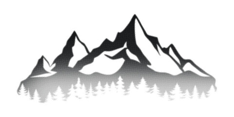 Mountain landscape, halftone dots, fading dot effect, vector design