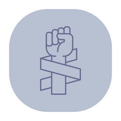 Line icon of raised fist intertwined with ribbon, representing strength, solidarity, and social movements. Activism and empowerment concept