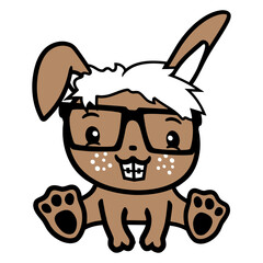 Rabbit Nerd Geek Horn-Rimmed Glasses Smart Freak Design Lover Art Vector Illustration Card T-Shirt Poster Sticker Graphic Print Decorative Drawing Isolated Logo Decoration Symbol Creative Cool Style
