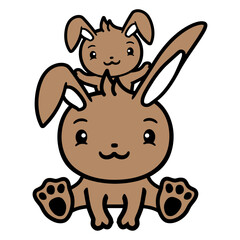 Obraz premium 2 Rabbits Dad Mom Child Mother Sitting On Each Fun Design Lover Art Vector Illustration Card T-Shirt Poster Sticker Graphic Print Decorative Drawing Isolated Logo Decoration Symbol Creative Cool Style