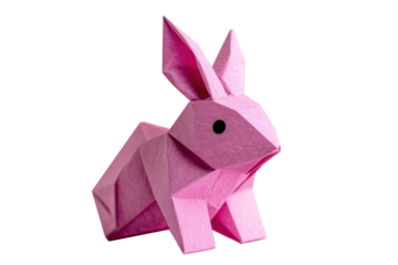 Origami lapin rose détouré sur fond transparent