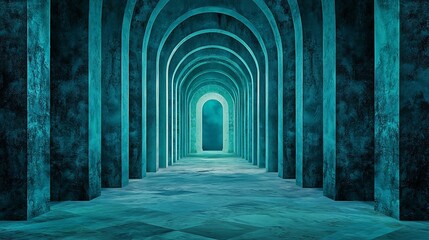 Fototapeta premium Teal Archway Corridor, Abstract