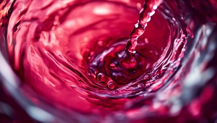 Sparkling red liquid swirling in glass