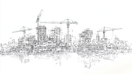 Obraz premium Architectural sketch of a city under construction