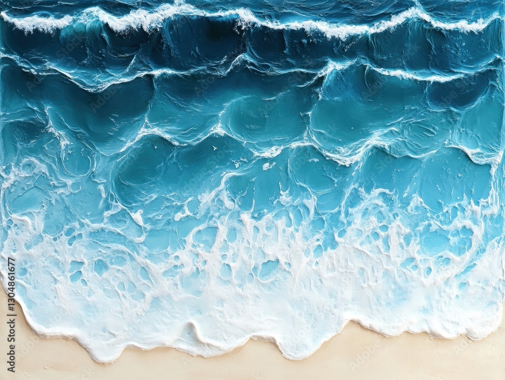 Poster aerial view of azure ocean waves crashing on sandy beach creates a serene and invigorating coastal s