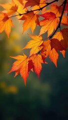 Vibrant autumn leaves sway gently on a branch , autumn colors, vibrant colors