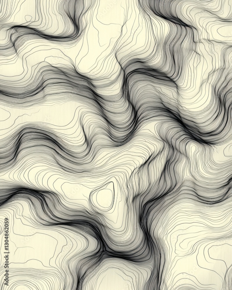 Poster elegant topographic contour lines creating abstract flowing shapes on a light beige background aeria