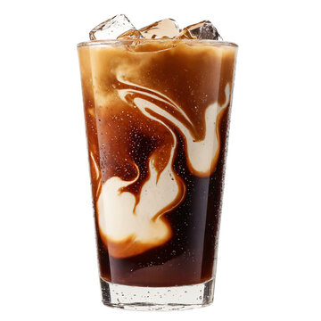 Close-up of a refreshing iced coffee drink, isolated on transparent background