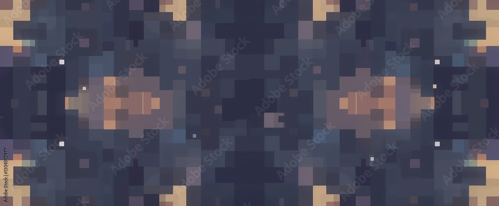 Poster abstract mosaic pattern with central symmetrical composition featuring cool blues and earth tones