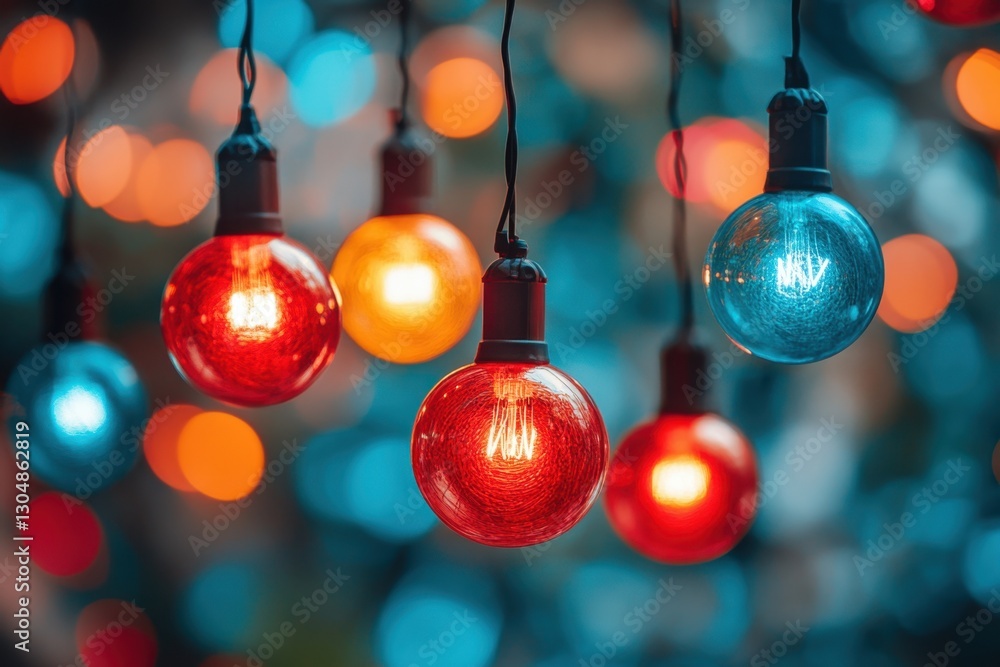 Poster festive string lights illuminating a vibrant bokeh background creating a warm and inviting atmospher