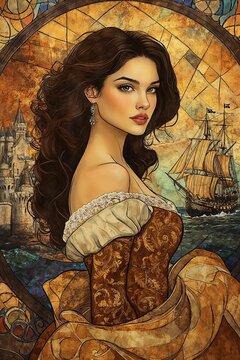 Medieval lady portrait with intricate details and historical background