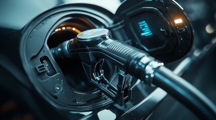 Refueling Car with Fuel Pump at Gas Station