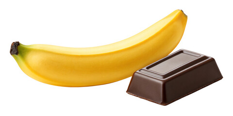 "Fresh Banana and Chocolate Pieces Isolated on Transparent Background"
"Realistic Banana and Chocolate Combination PNG for Digital Use"