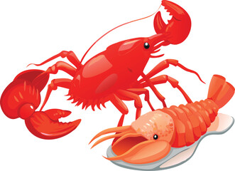 Vibrant Illustration of Two Red Crayfish or Lobsters