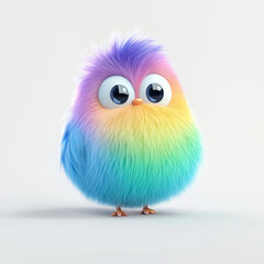 Fototapeta premium Cute fluffy bird in pastel colors, featuring vibrant rainbow gradient