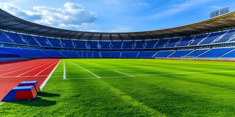 Modern Stadium Green Field Blue Seats Sporting Event Venue