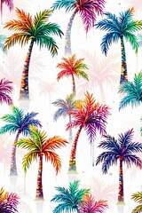 Naklejka premium Colorful palm tree pattern isolated on white background, summer, bright