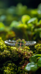 p A close-up shot of a four-leaf clover charm