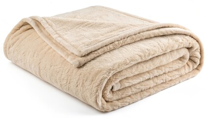 Beige Fleece Blanket on White Background