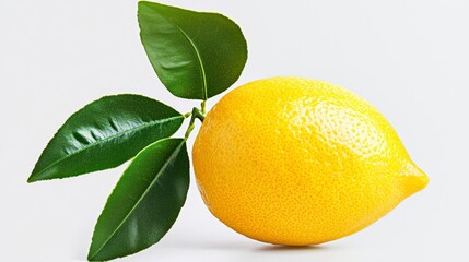 Fresh Lemon With Green Leaves On White Background