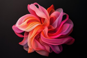 Colorful abstract fabric formation resembling a flower on a dark background showcases artistic creativity and design