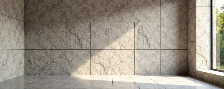 Limestone-inspired stonework with clean grid pattern on uneven interior rock surface , uneven, rock