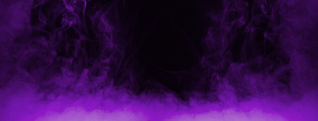 purple smoke steam spray, and abstract vapor water isolated on a black background. concept of texture cold mist or hot vapor, fog effect, and cloud for design air pollution, element smog, dust	
