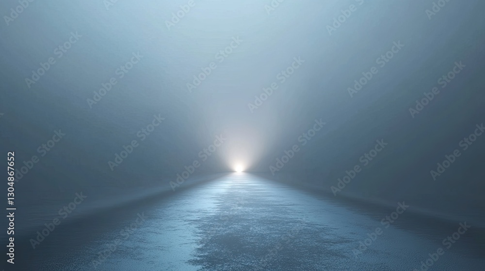 Poster a narrow spotlight beam projecting through fog, illuminating the empty space with a mysterious glow.